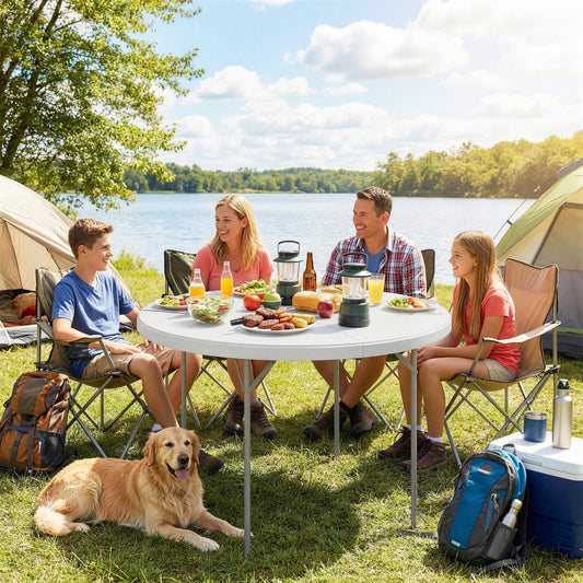 Outsunny 120 cm Folding Picnic Table, Camping Table with Non-slip Foot Pads and Metal Frame, 100 kg Load, for Garden, White