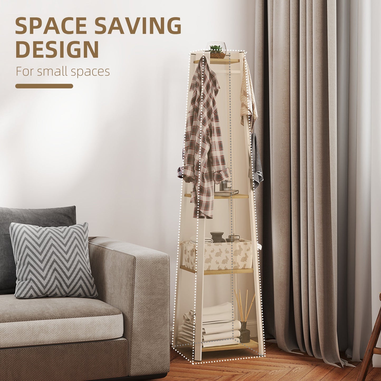 HOMCOM Compact Freestanding Coat Rack - White/Oak