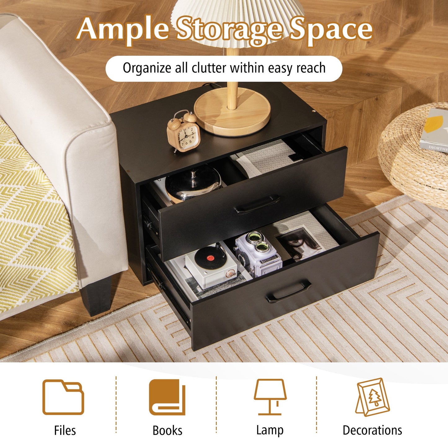 2-Drawer Stackable Storage Organizer with Anti-Topping Kits-Black