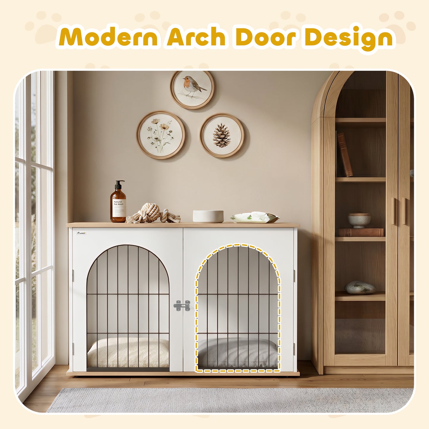 PawHut Dog Crate Furniture, Indoor Dog Cage with Double Doors for Large Breeds, Pet Kennel End Side Table
