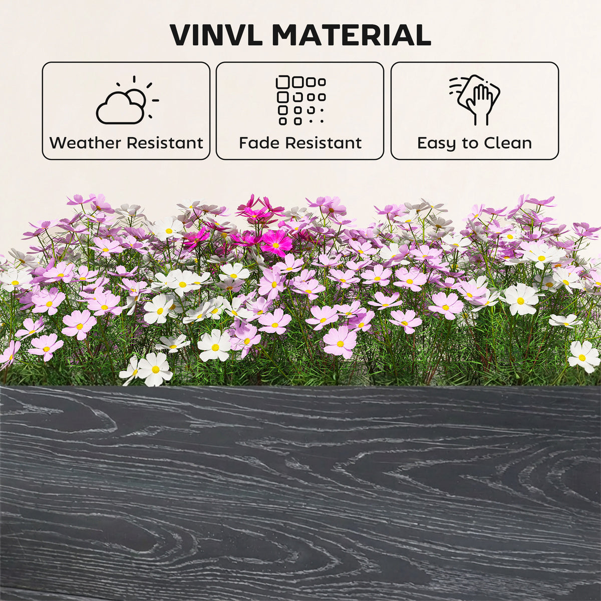Outsunny Vinyl Raised Garden Bed Kit, 2 x 2 x 1ft Modular Elevated Garden Box with Slotting Legs and Open Bottom, Dark Grey