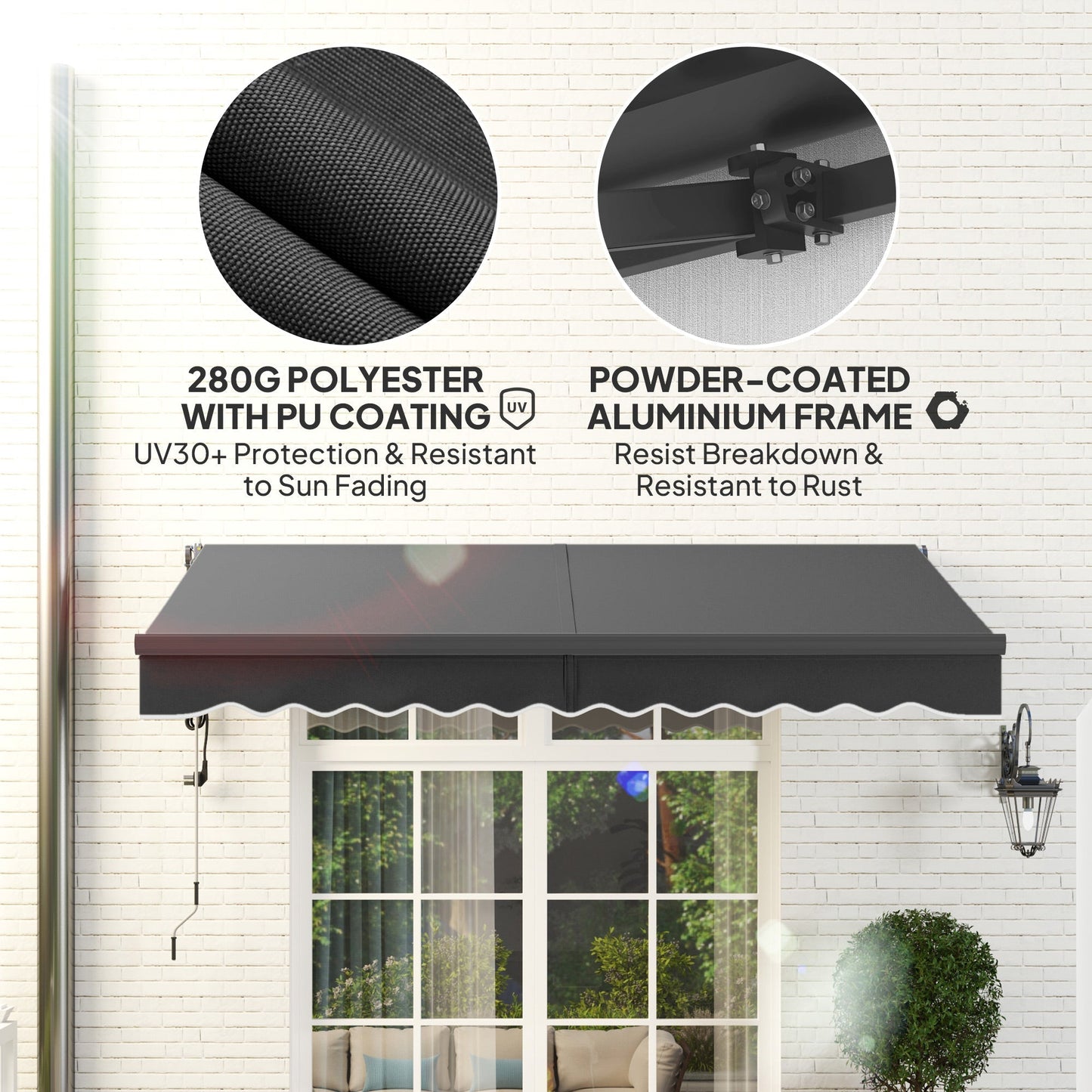 Outsunny 3 x 2.5m Electric Awning with Remote Controller, Aluminium Frame DIY Retractable Awning, UV30+ Sun Shade Canopy for Garden Patio Deck Door Window, Dark Grey