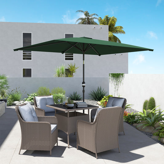 Outsunny 3x2m Garden Parasol Umbrella with Aluminium Pole, Tilt and Crank, Rectangular Outdoor Table Parasol Sun Shade for Patio, Green