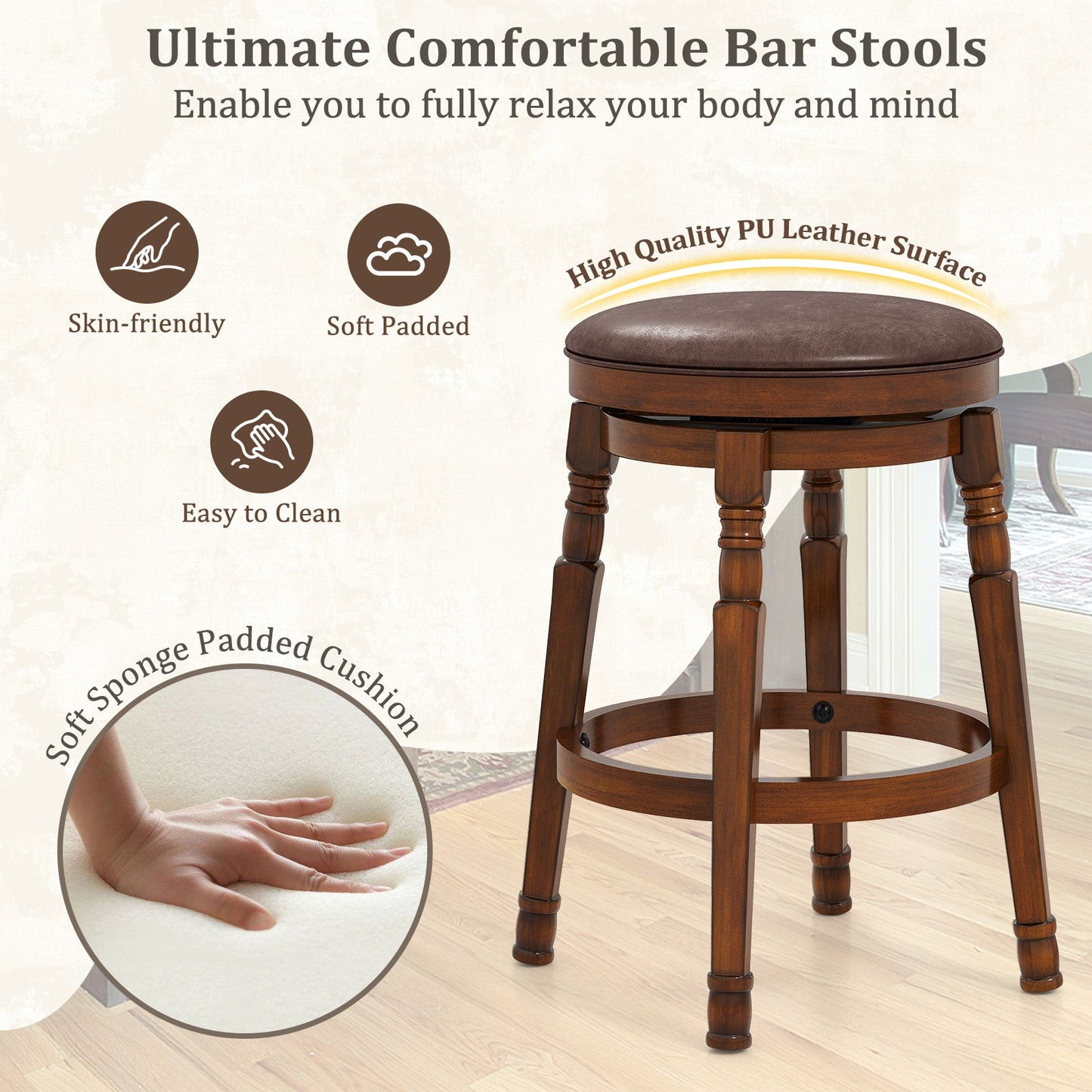 2 Pieces Swivel Bar Stool with PU Leather Seat-M