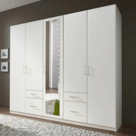 FLOCK 5 Door Mirrored Wardrobe White 225cm