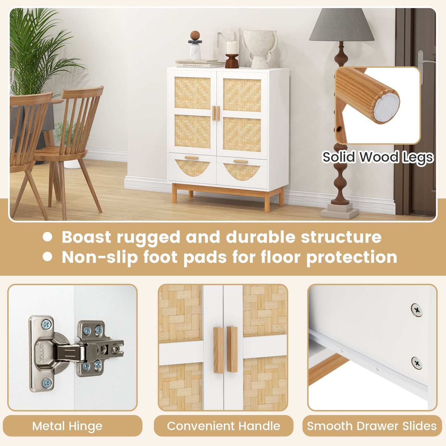 2-Door Sideboard Buffet Cabinet Accent Floor Storage Cabinet-White