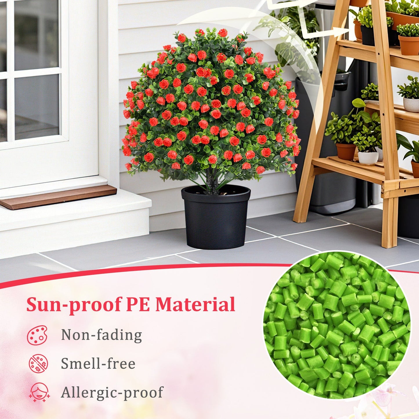 2 Pack Artificial Rose Topiary Ball Tree Faux Shrub Bushes-Red