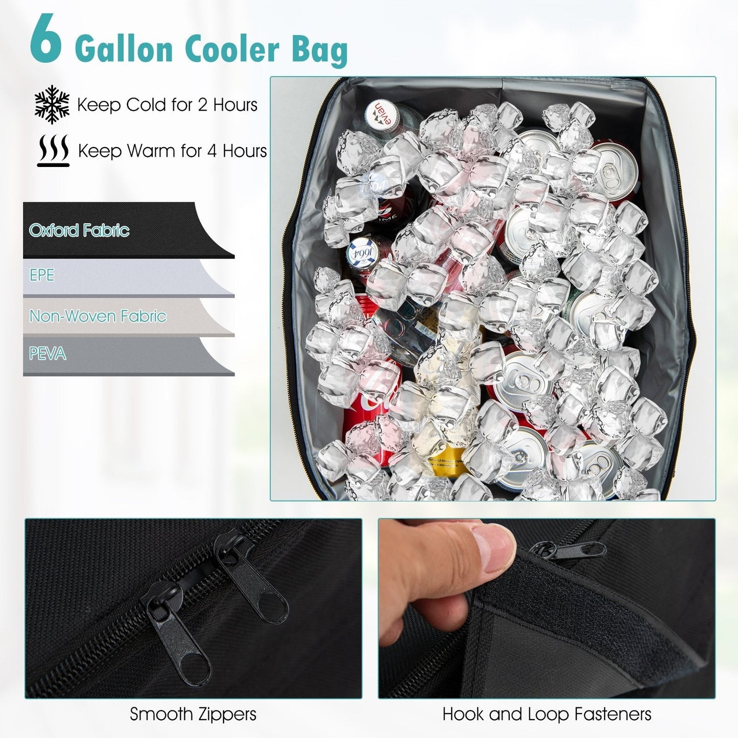 2 Person Outdoor Porch Swing with Canopy and 23L Cooler Bag-Turquoise