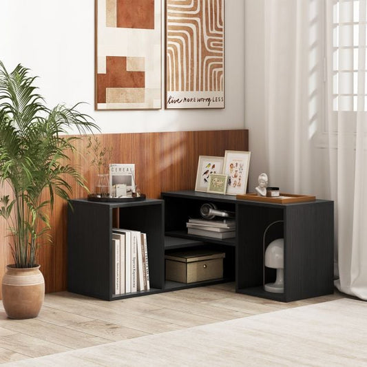 2-Piece Console TV Stand Modern Minimalist Entertainment Center-Black