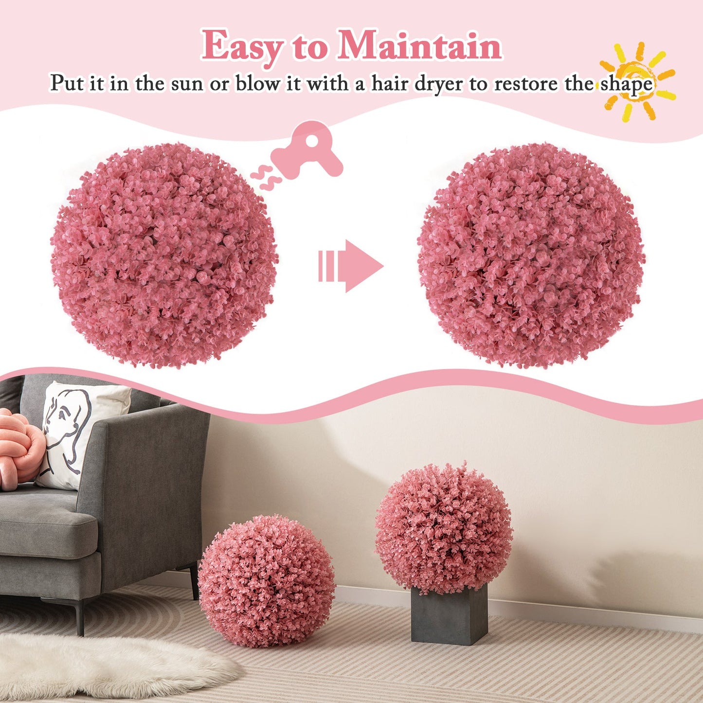 2 Pieces Artificial Plant Topiary Balls with 7 Layers Leaves