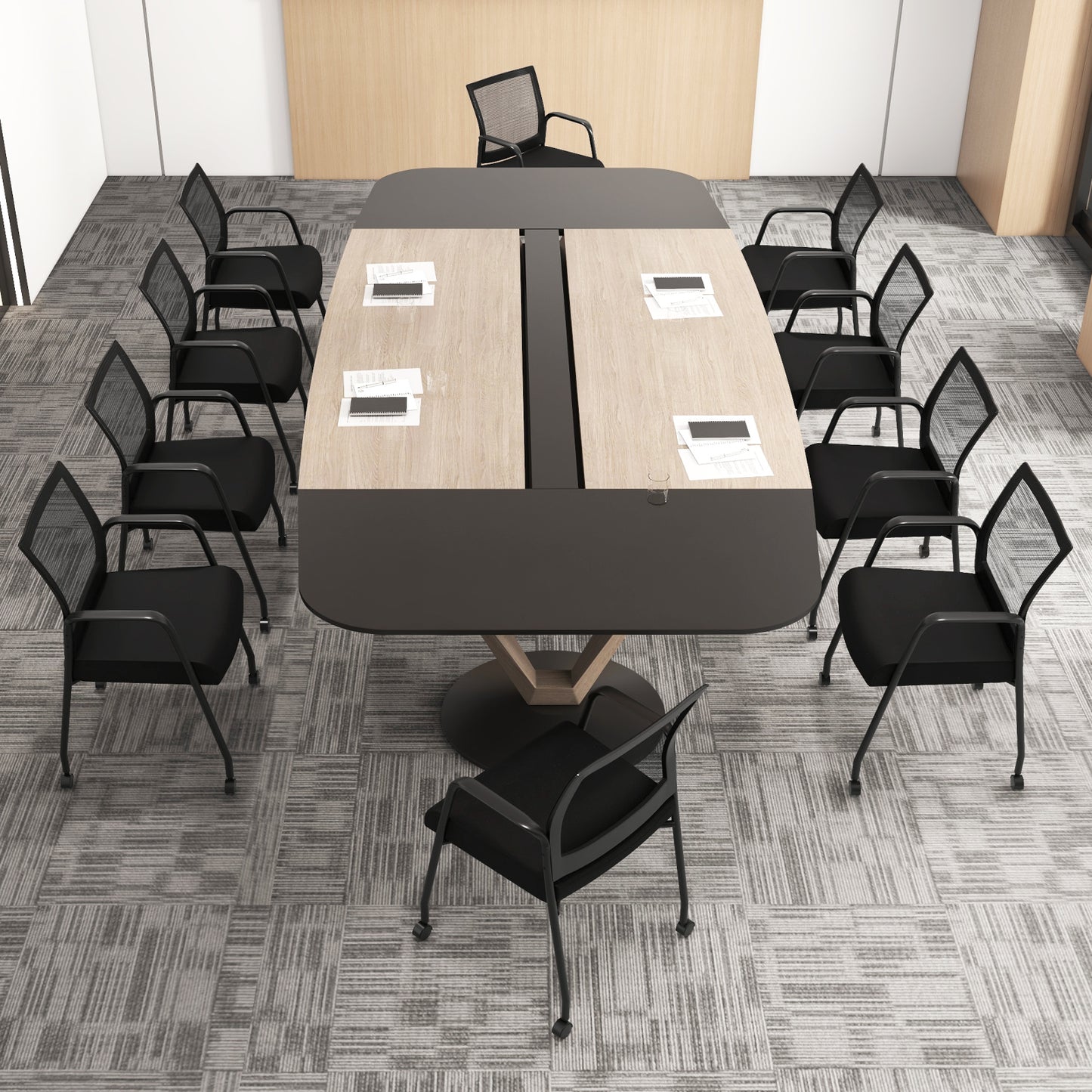 2 Pieces Office Guest Chairs on Wheels-Black