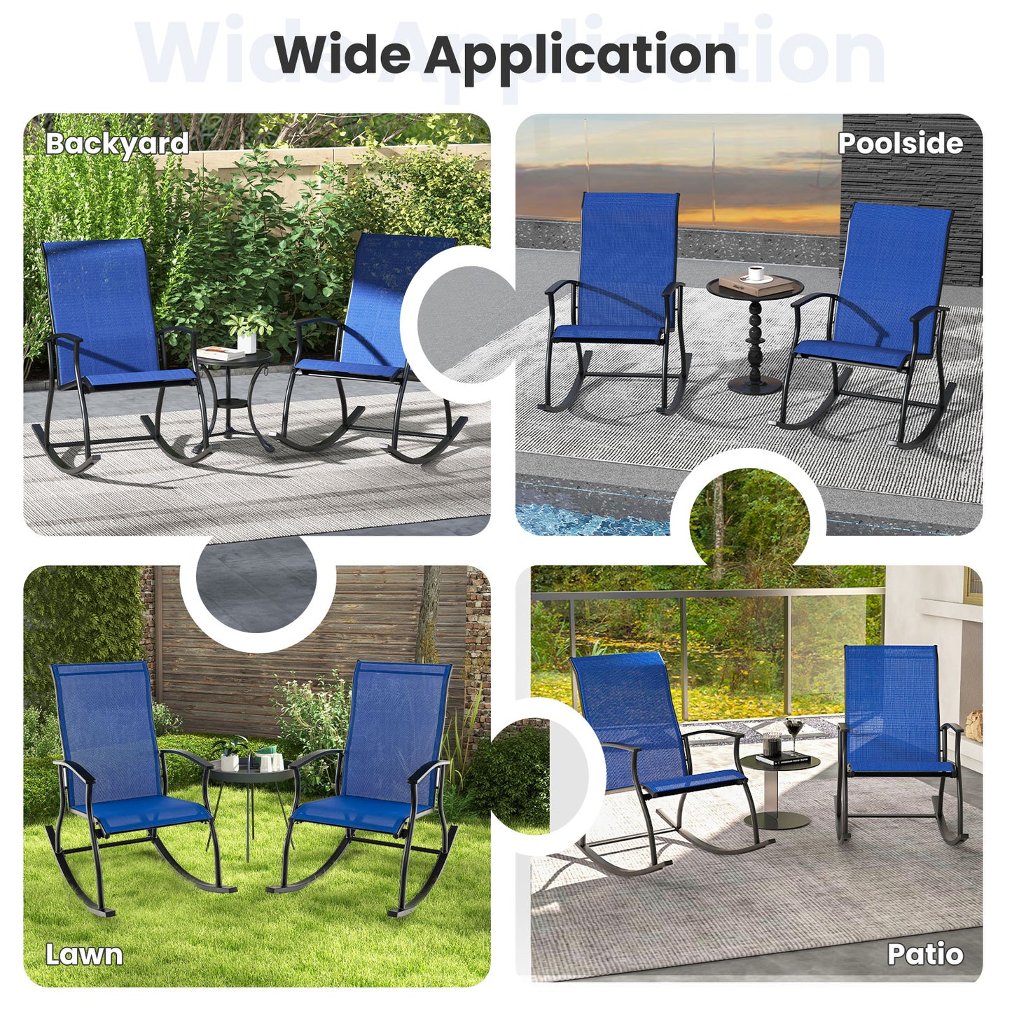 2 Pieces Outdoor Rocking Chairs with Breathable Backrest-Navy