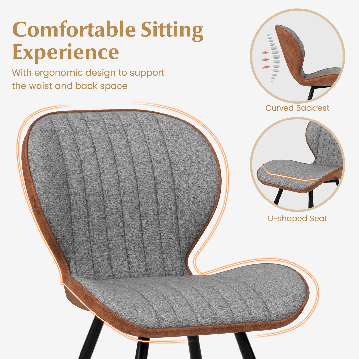 2 Set Armless Dining Chair Modern Accent Chairs with Curved Backrest-Grey