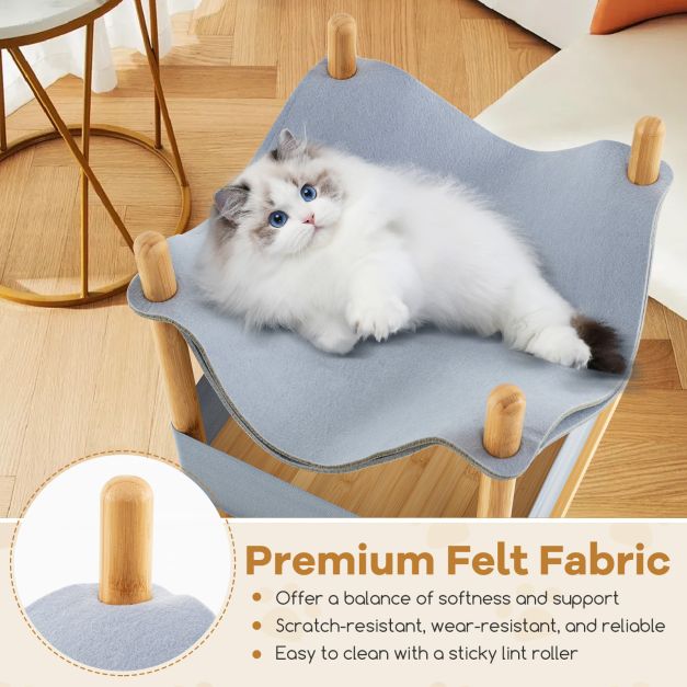 2-Tier Wooden Cat House with Semi-enclosed Condo and Removable Clothes-Grey