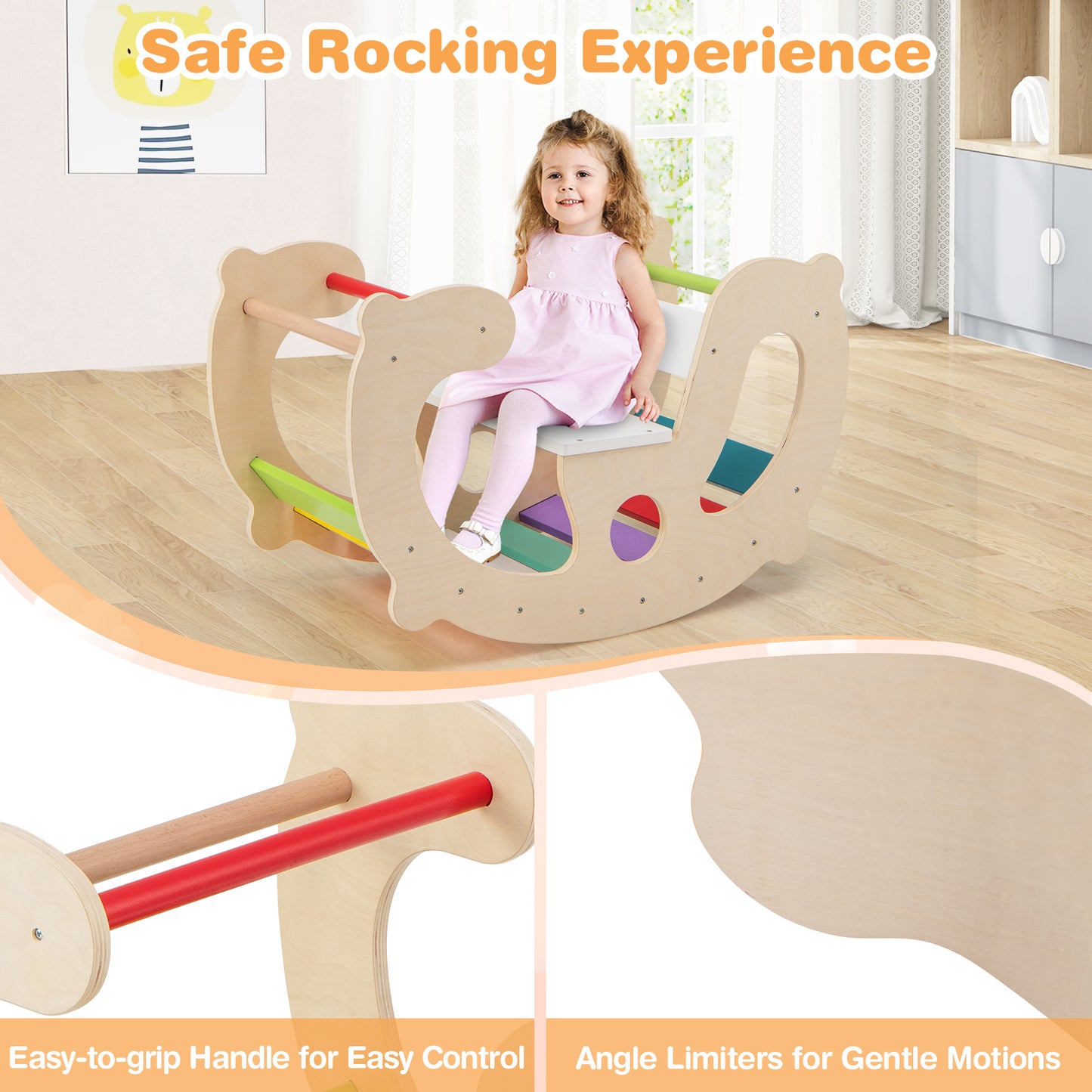 2-in-1 Rocking Horse Arch for Kids with Rocker-Natural