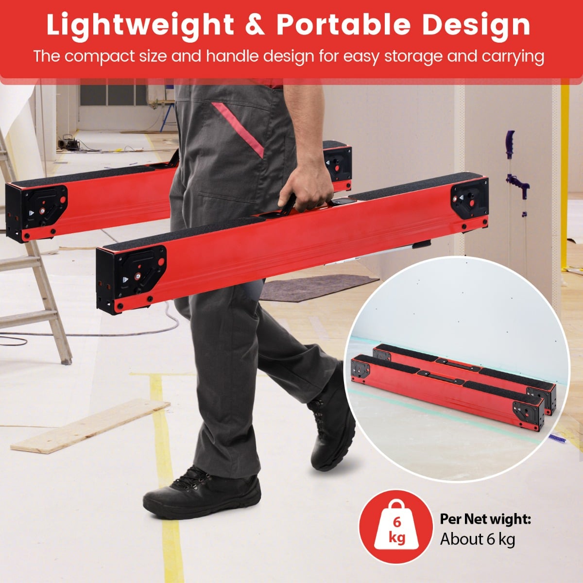 2 Pack Saw Horses with Folding Design Non-slip Pads and Surface-Red