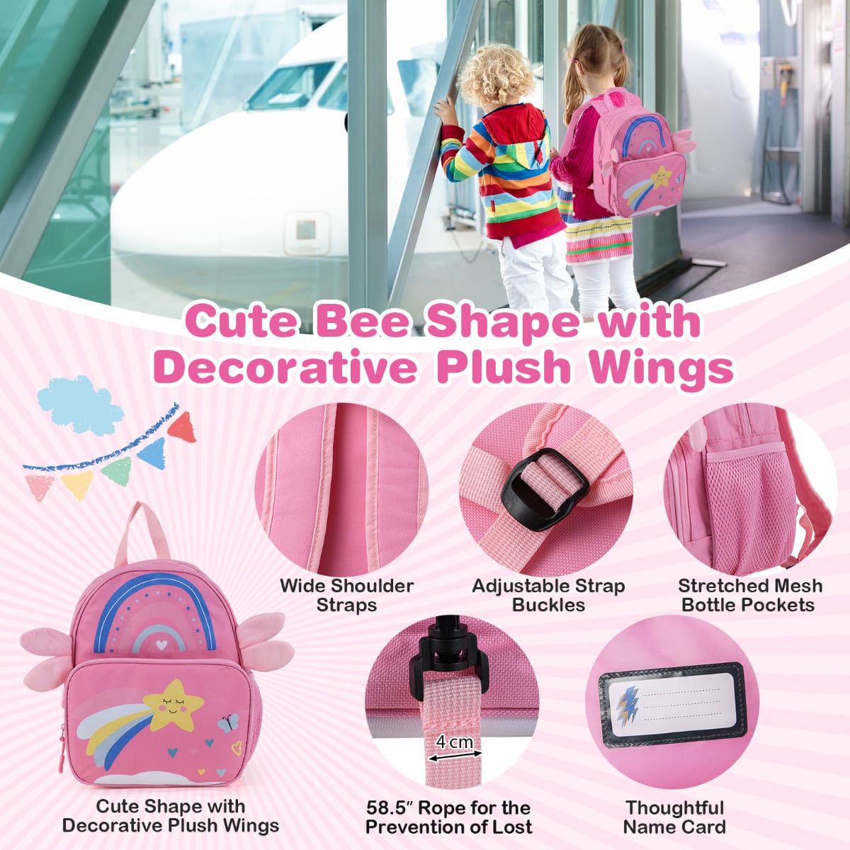 2 Pieces Kids Luggage Set with Spinner Wheels and Anti-Lose Rope-Light Pink