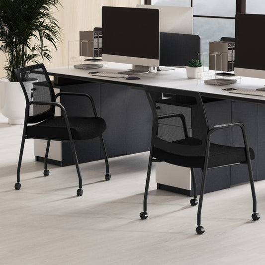 2 Pieces Office Guest Chairs on Wheels with Metal Frame and Armrests-Black