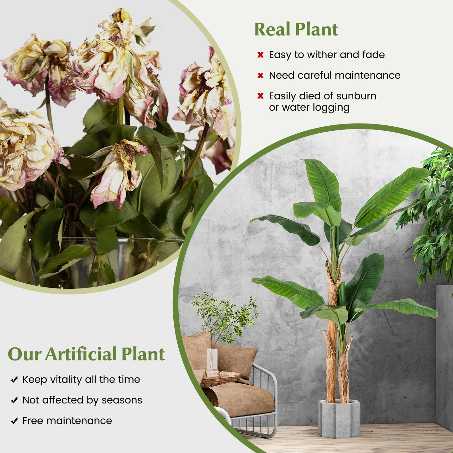 2 Pack 165cm Tall Artificial Banana Tree with 10 Large Leaves