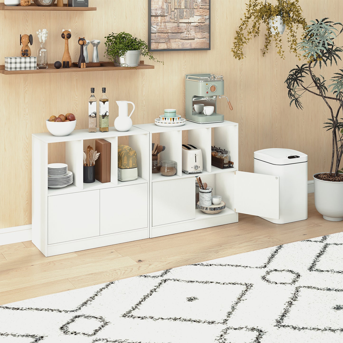 3-Cube Bookcase 3-Tier Bookshelf with Cabinet Modern Book Shelf-White