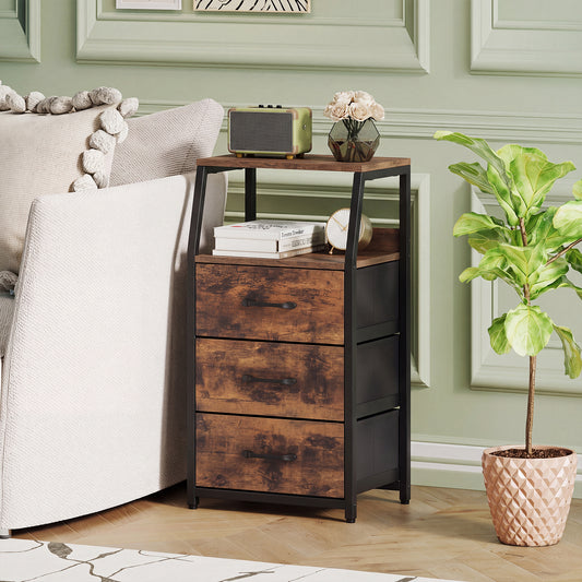 3-Drawer Storage Cabinet Vertical Storage Dresser with Detachable-Rustic Brown
