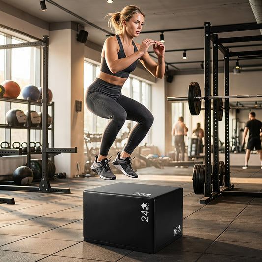 3 In 1 Foam Plyometric Box with 3 Heights and Easy-to-Clean PU Cover-24"