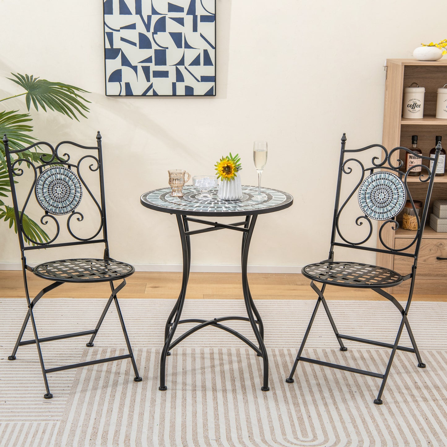 Mosaic Round Side Table 60cm Indoor Outdoor Plant Stand for Patio Balcony(ONLY TABLE)