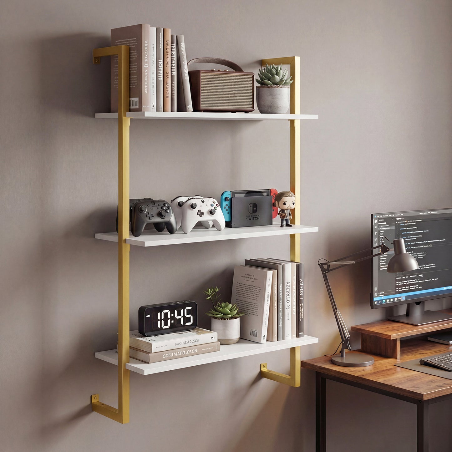 3-Tier Floating Shelf Wall Hanging Display Storage Rack for Living Room-White