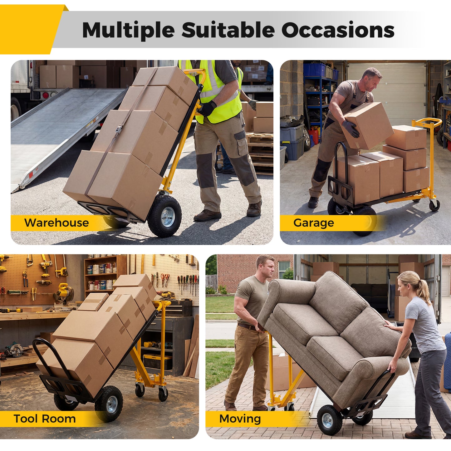 3-in-1 Folding Hand Truck Heavy-Duty Convertible Platform Cart with Rubber Wheels and Ergonomic Handle-Black