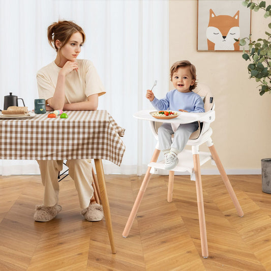 3 in 1 High Chairs for Babies and Toddlers with Foot Rest and Removable Double Tray-Beige