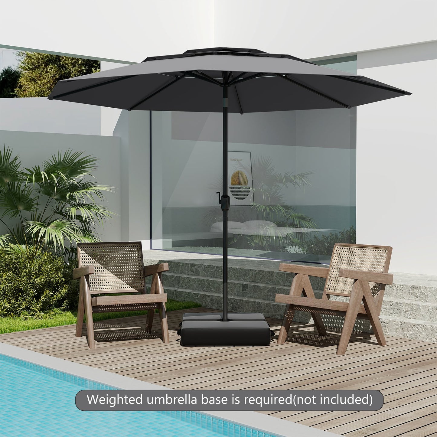 295 cm 3-tier Vented Patio Large Market Table Umbrella with Push Button Tilt-Grey