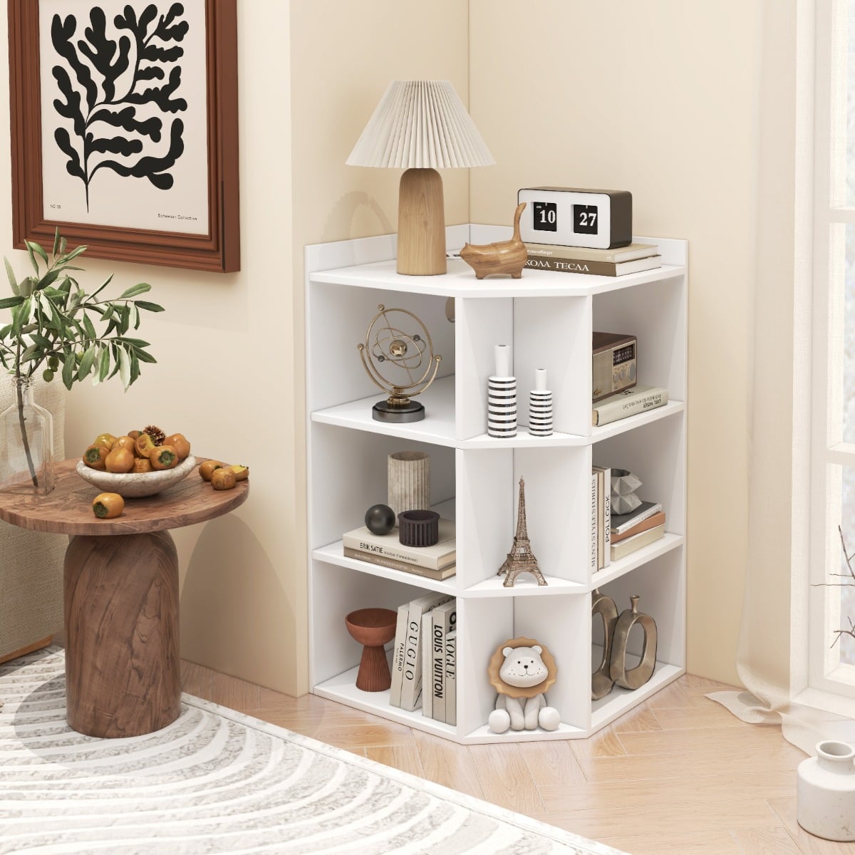 3-Tier Corner Cabinet with Charging Station and 9 Cubbies-White
