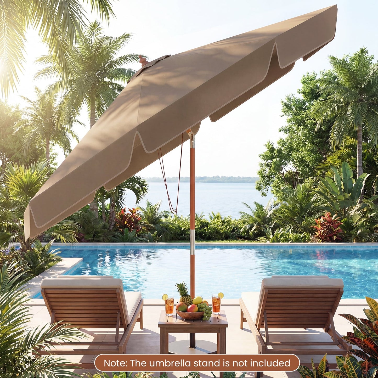 300 cm Scalloped Patio Umbrella Market Table Umbrella with Push Button Tilt-Coffee