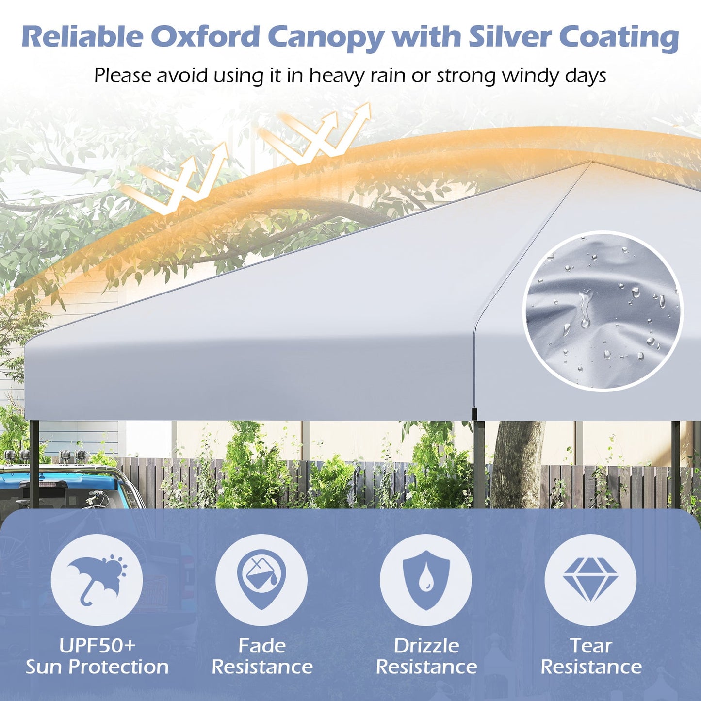 300 x 295 cm Pop up Canopy Tent with Portable Carrying Bag and Wind Ropes-White