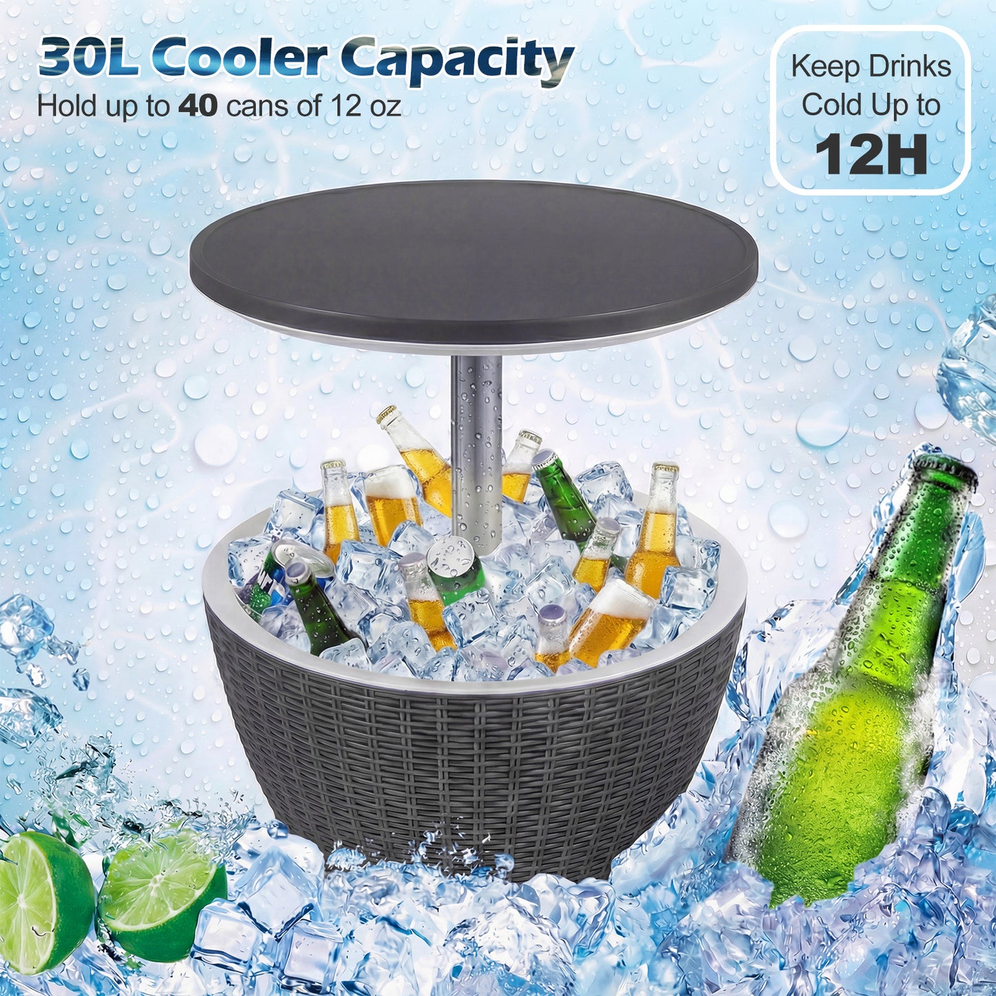 30L Patio Cool Box with Pop-Up Lid-Grey