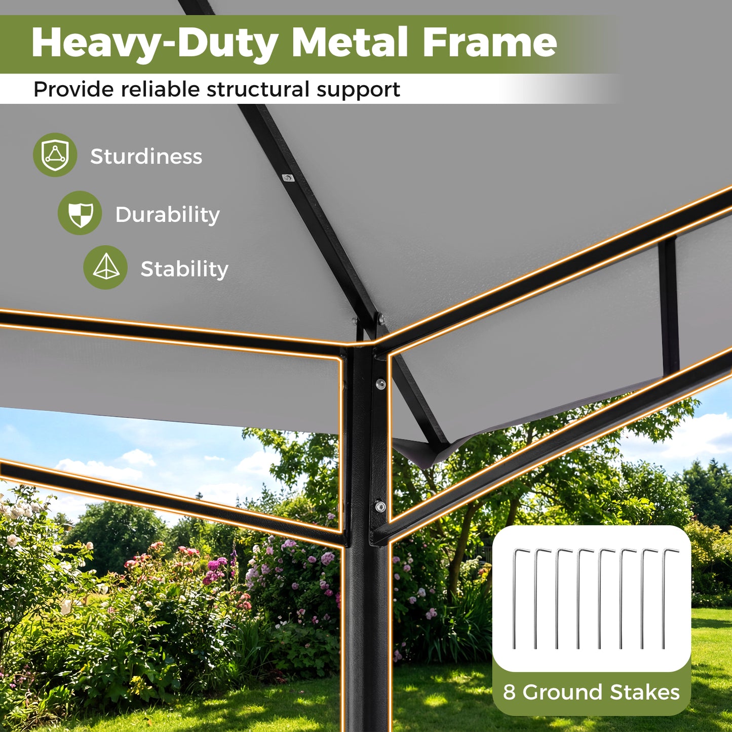 330 x 330 cm Patio Gazebo Outdoor Gazebo with Heavy-Duty Metal Frame-Gray