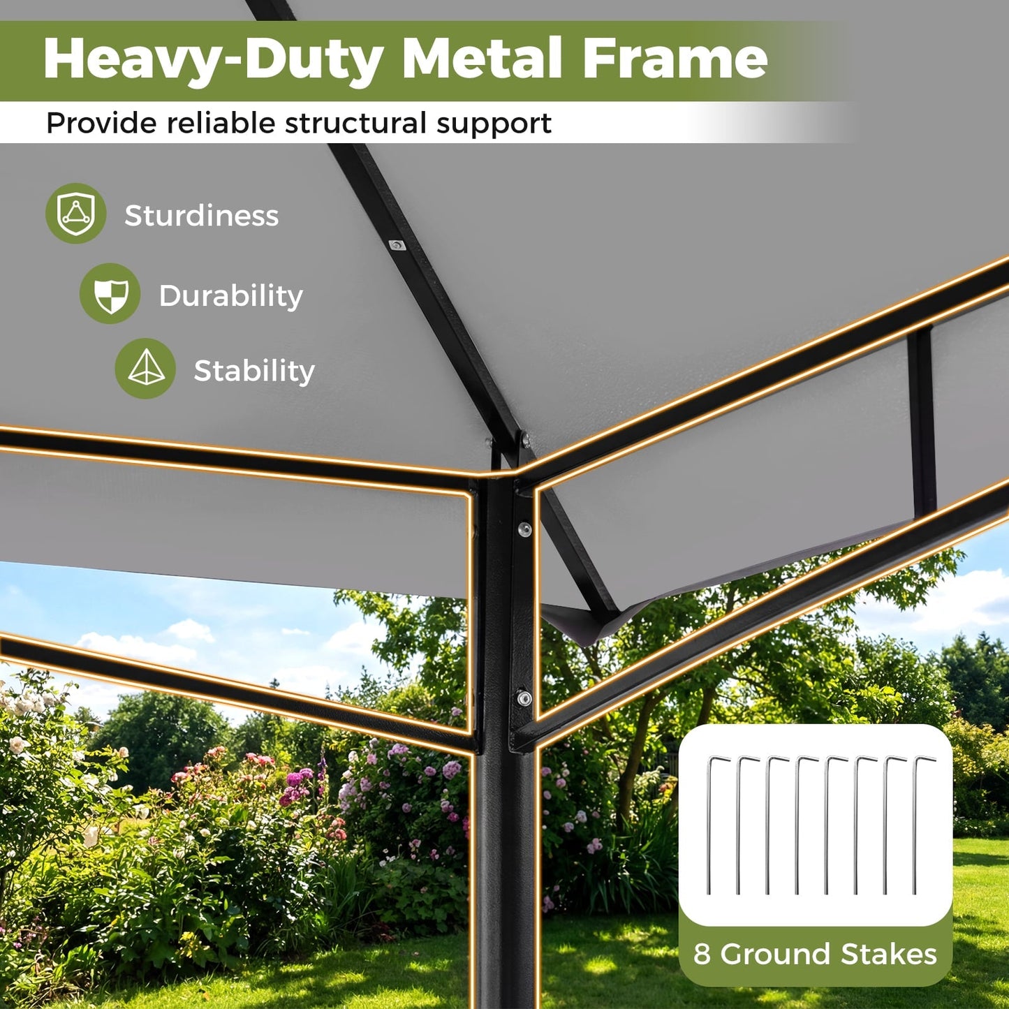 330 x 330 cm Patio Gazebo Outdoor Gazebo with Heavy-Duty Metal Frame-Gray