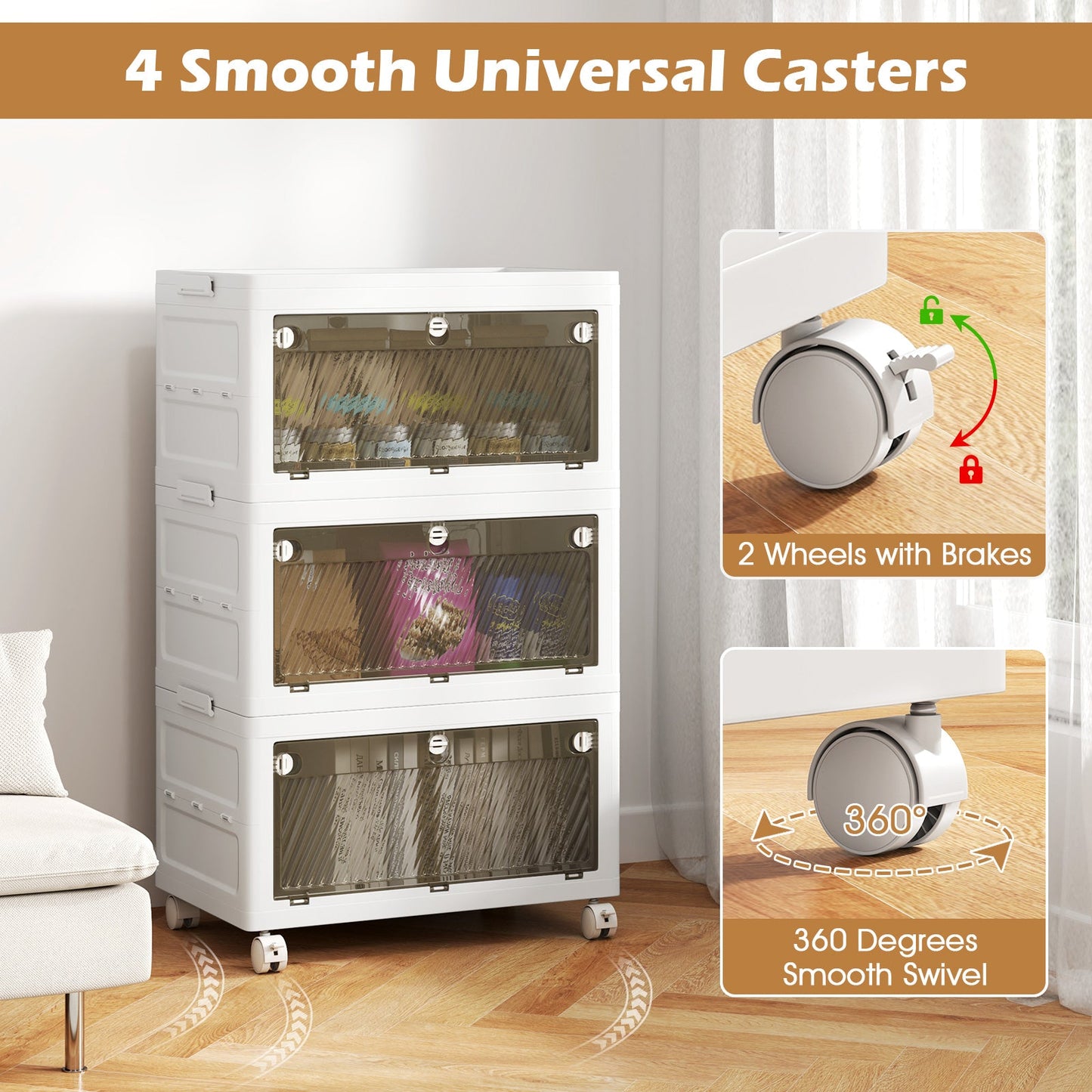 3-Pack Plastic Storage Bins with Lid for Bedroom Living Room-White