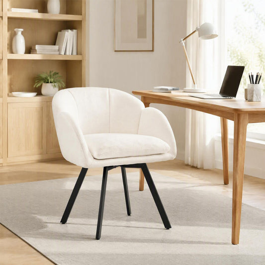 360° Swivel Accent Chair Upholstered Chenille Armchair with Metal Base-Beige