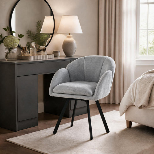 360° Swivel Accent Chair Upholstered Chenille Armchair with Metal Base-Grey