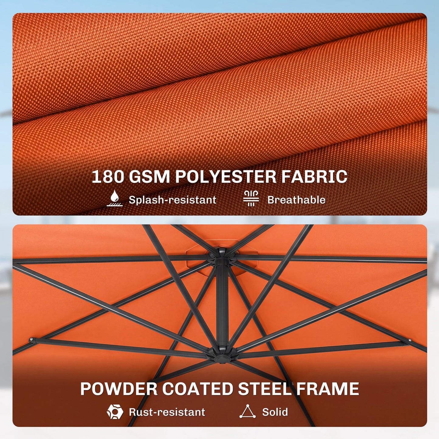 Outsunny 3 m Overhanging Cantilever Parasol, with Cross Base - Orange