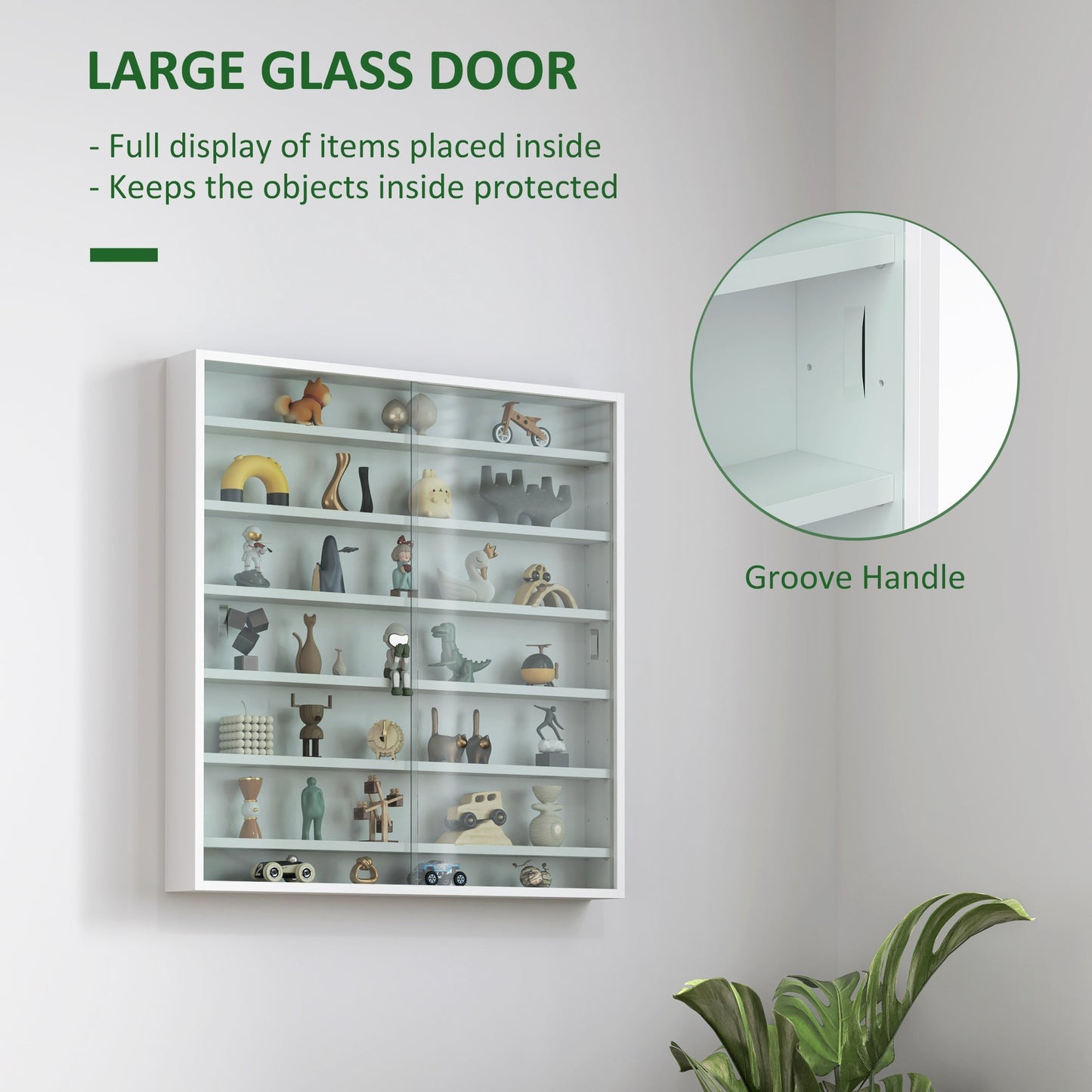 HOMCOM Six Shelf Display Cabinet, with Glass Doors - White