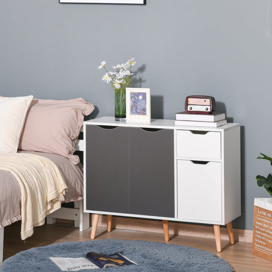 HOMCOM Sideboard Floor Standing Storage Cabinet with Drawer and Solid Wood Legs for Bedroom, Living Room, Home Office, Grey
