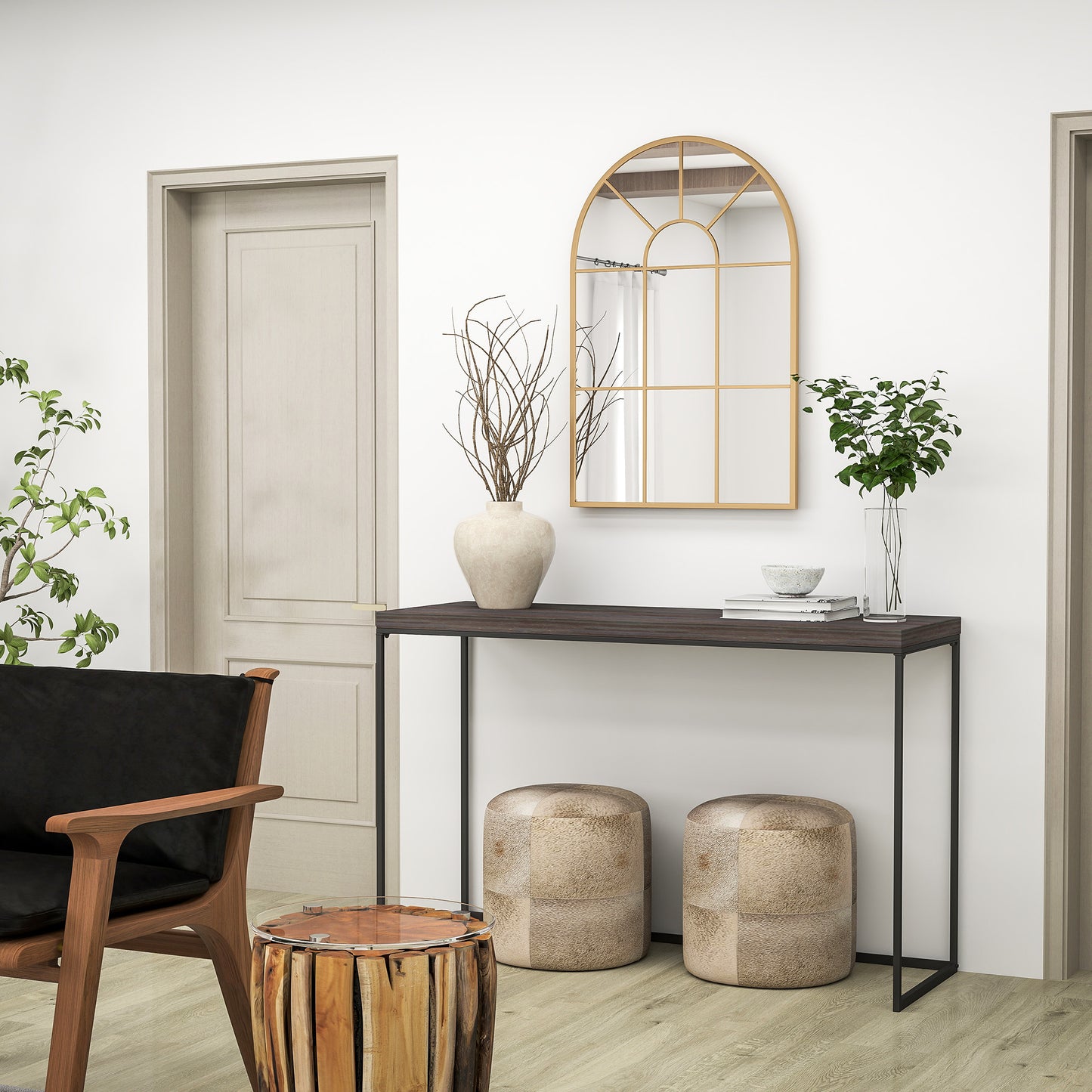 HOMCOM 90 X 61cm Arched Grid Mirror - Gold Tone