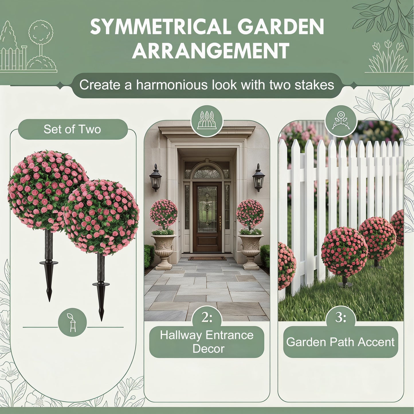 HOMCOM Artificial Rose Topiary UV Resistant, 2-Pack Fake Plants, 55 cm, Pink