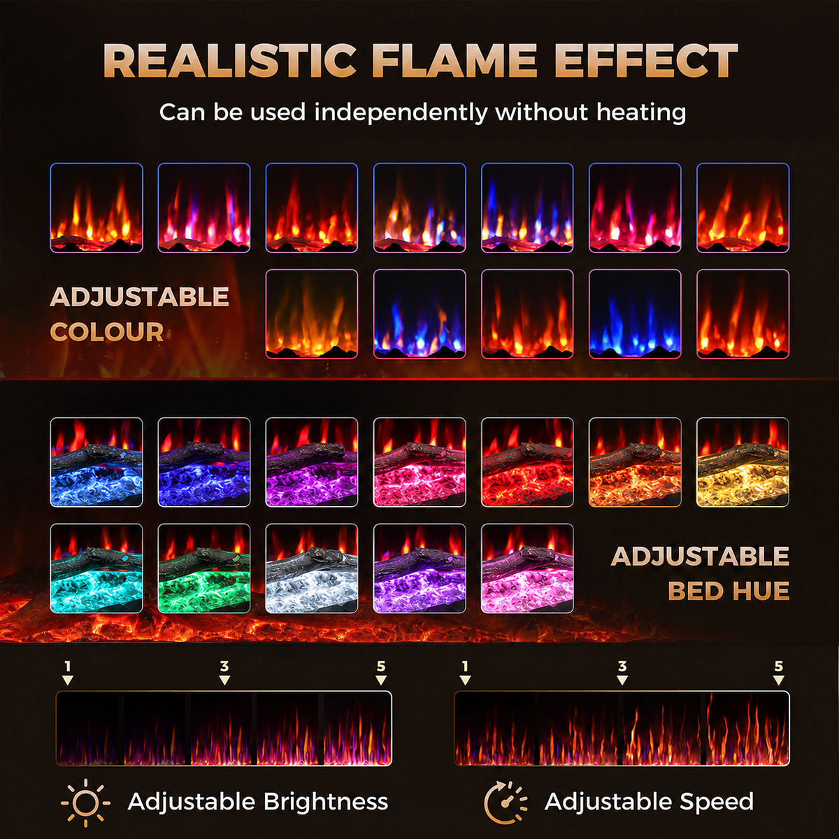 HOMCOM 3 IN 1 Slim Electric Fire, Wall Mounted/Recessed/Freestanding, Electric Fireplace with 12 Flame Colours, 5 Brightness