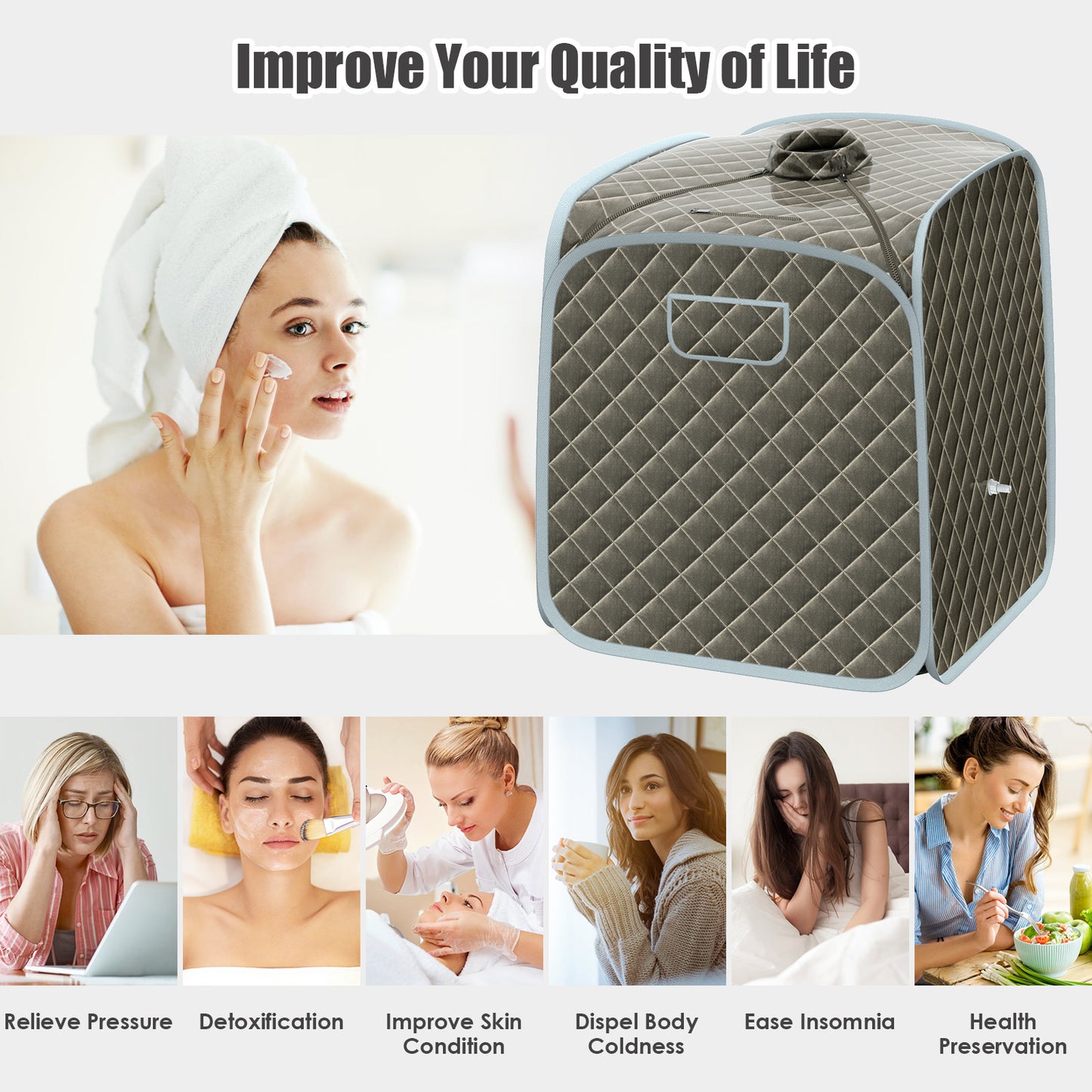 3L Folding Personal Spa Steam Pot with Chair-Grey