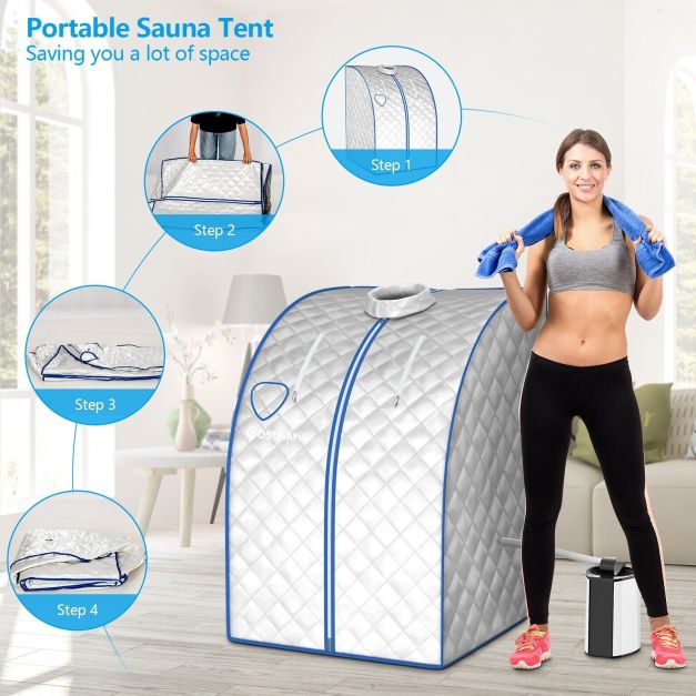 3L Portable Steam Sauna with 9-Level Temperature and Folding Chair-Silver