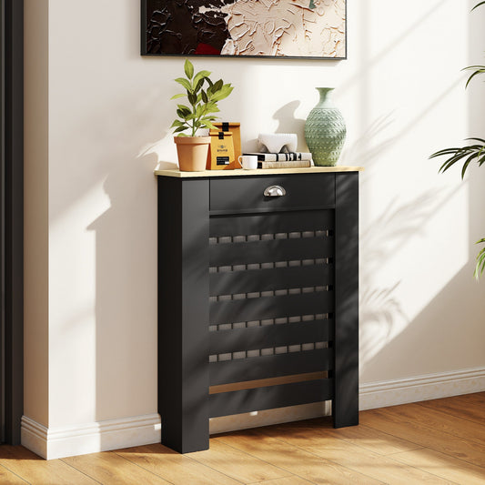 HOMCOM 95.5H x 78Wcm Radiator Cover, with Drawer - Black