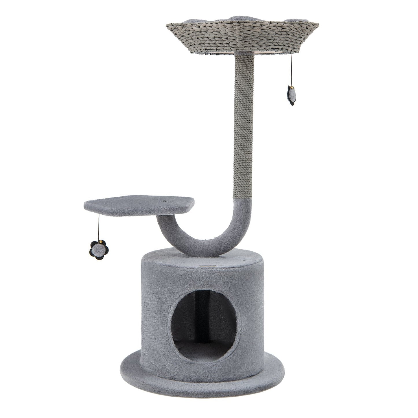 3-Tier Cat Tree with Raper Rope Covered Scratching Post-Grey